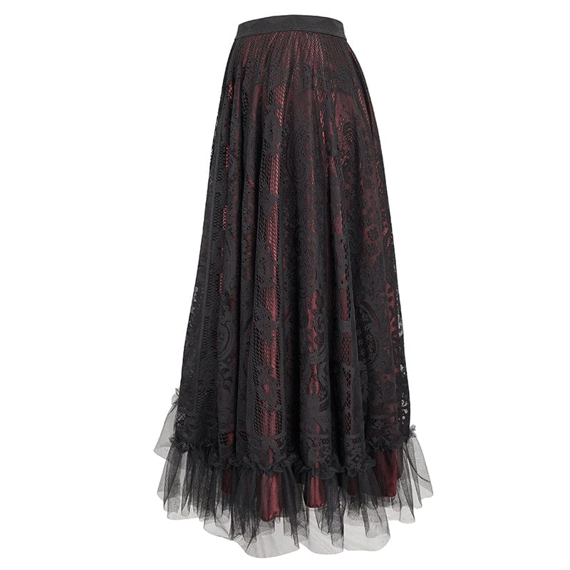 DEVIL FASHION Women's Gothic Lace Layered Draped Skirt