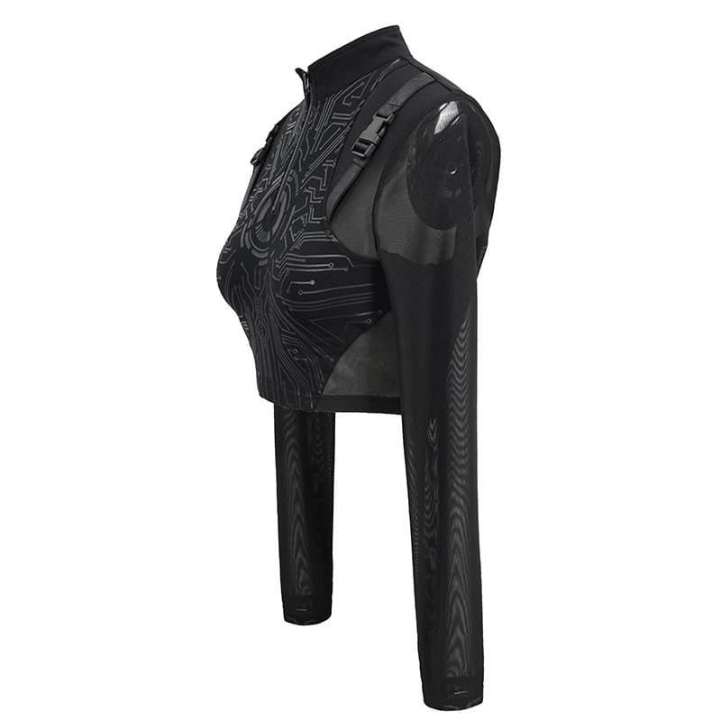 Women's Gothic Lace Overlay Scottish Check Short Puffed Sleeve Tops