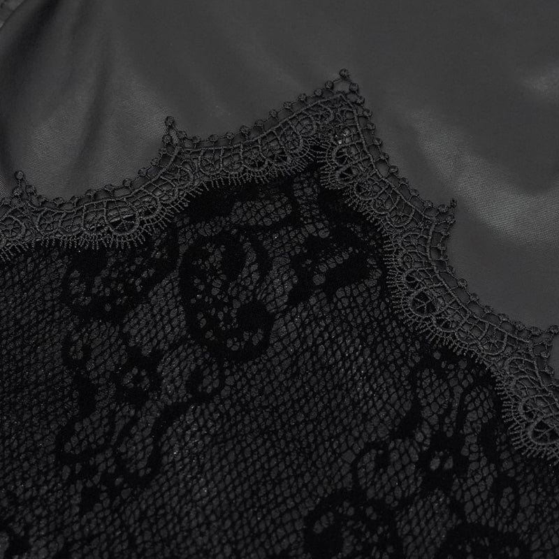 DEVIL FASHION Women's Gothic Lace Splice Faux Leather Leggings