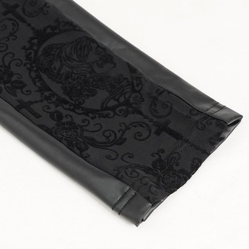 DEVIL FASHION Women's Gothic Lace Splice Faux Leather Leggings