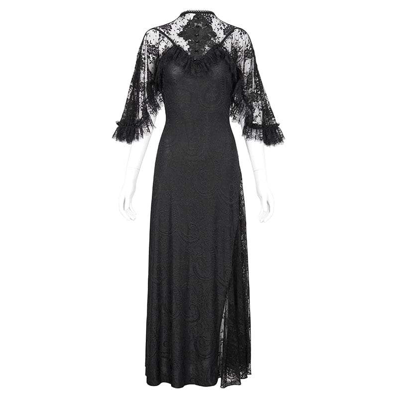 DEVIL FASHION Women's Gothic Lace Splice Split Dress