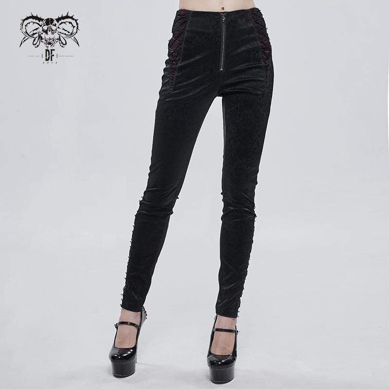 DEVIL FASHION Women's Gothic Lace Splice Zipper Pants