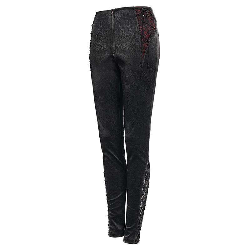 DEVIL FASHION Women's Gothic Lace Splice Zipper Pants