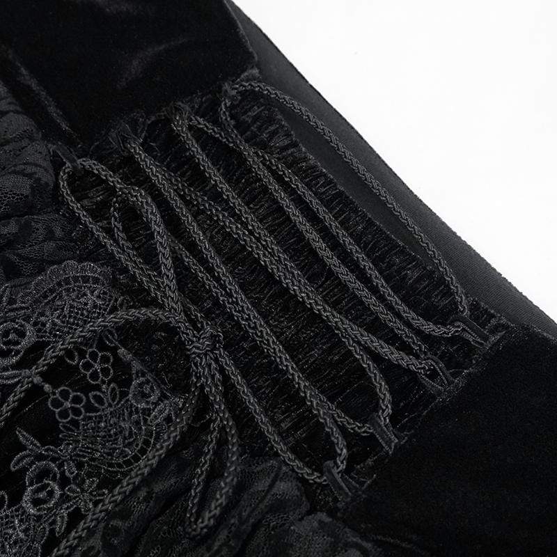 Women's Gothic Layered Floral Embroidered Black Long Skirt