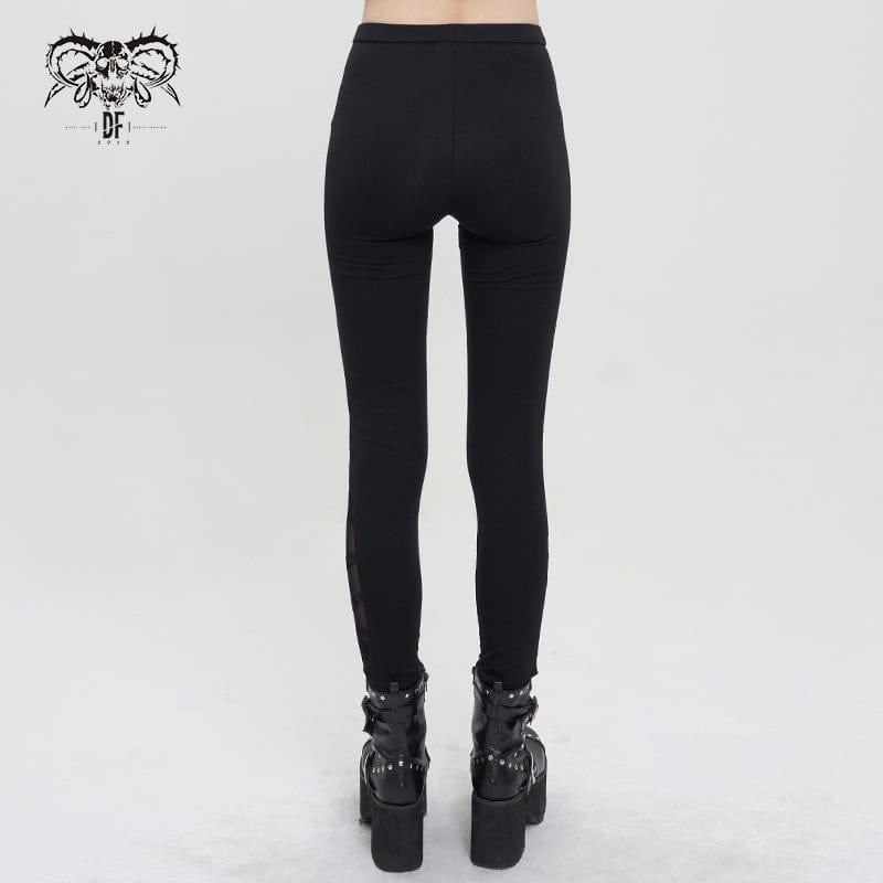 DEVIL FASHION Women's Gothic Mesh Splice Chain Leggings