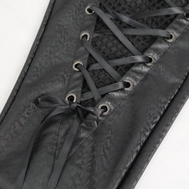 DEVIL FASHION Women's Gothic Mesh Splice Faux Leather Leggings