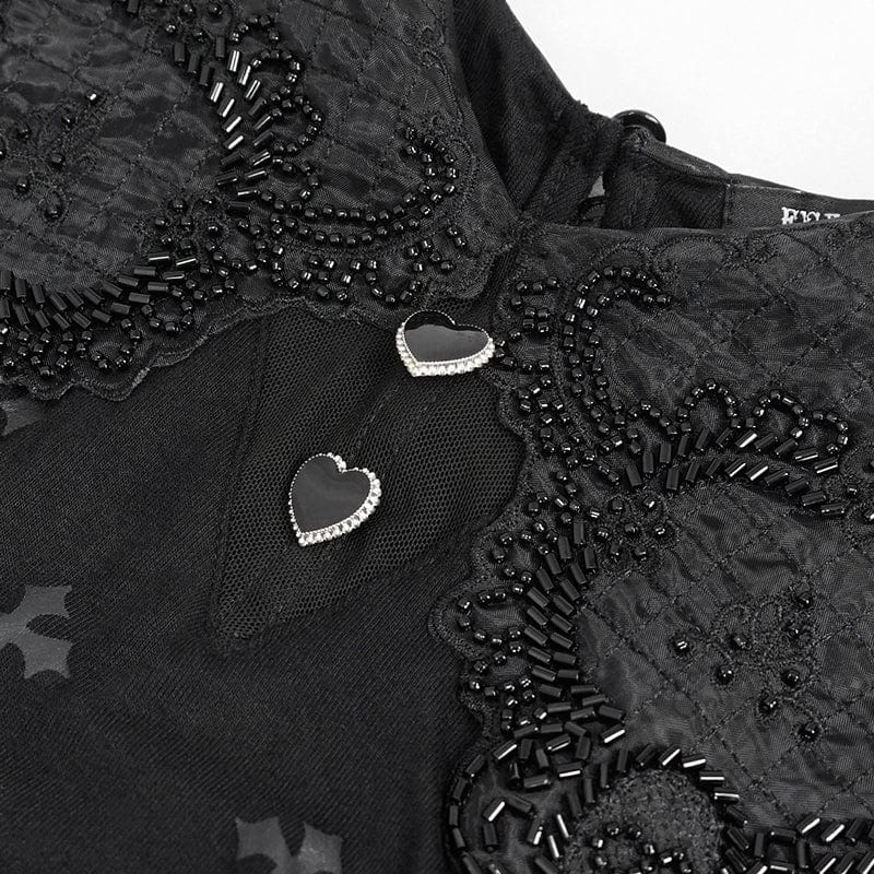 DEVIL FASHION Women's Gothic Off Shoulder Cross Printed Dress