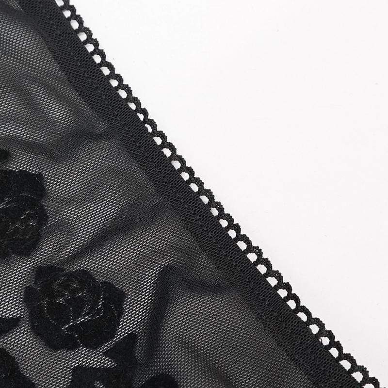 Women's Gothic Off Shoulder Floral Embroidered Black Top