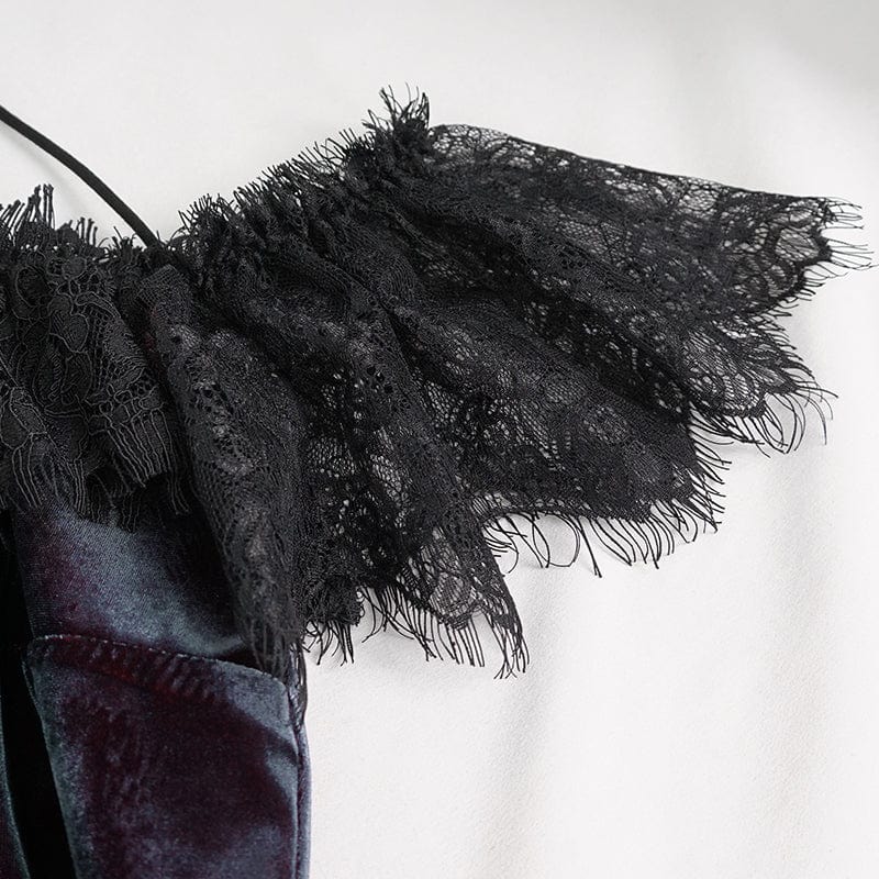 DEVIL FASHION Women's Gothic Off Shoulder Lace Splice Shirt