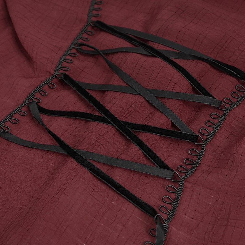 DEVIL FASHION Women's Gothic Plunging Ruffled Sheer Shirt Red