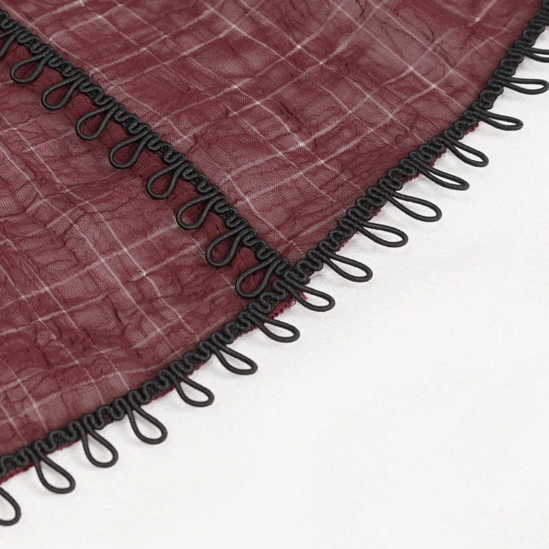 DEVIL FASHION Women's Gothic Plunging Ruffled Sheer Shirt Red