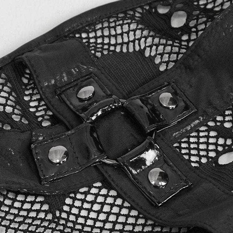 DEVIL FASHION Women's Gothic Plunging Skull Mesh Splice Swimsuit