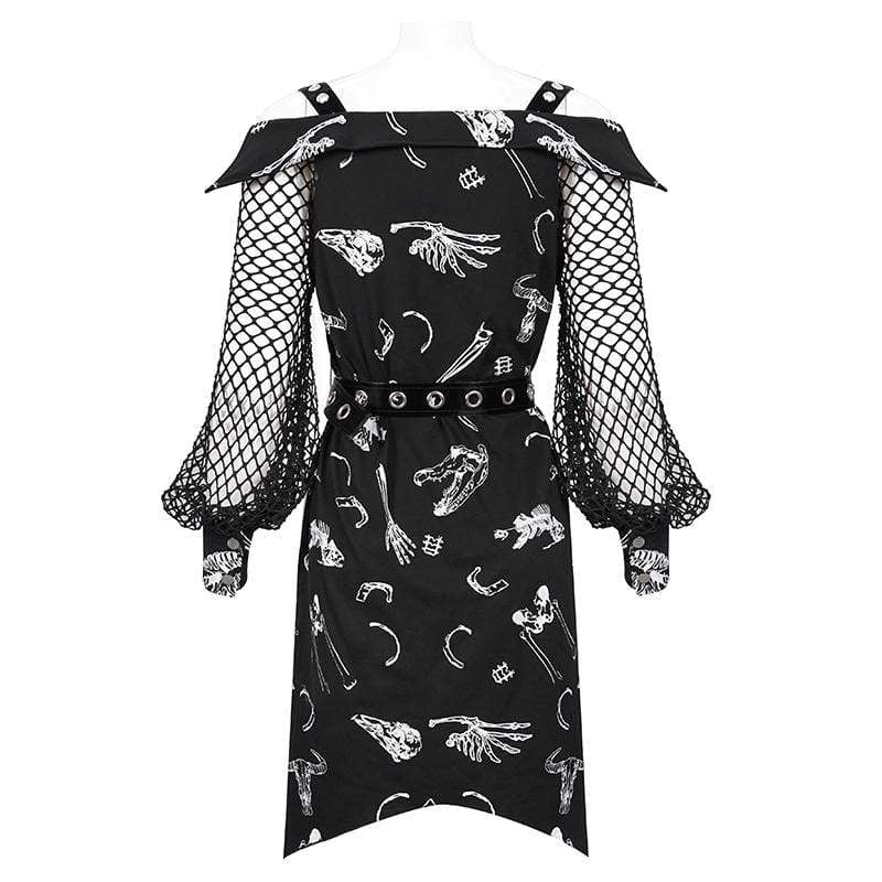 Women's Gothic Puff Sleeved Buckles Irregular Dress