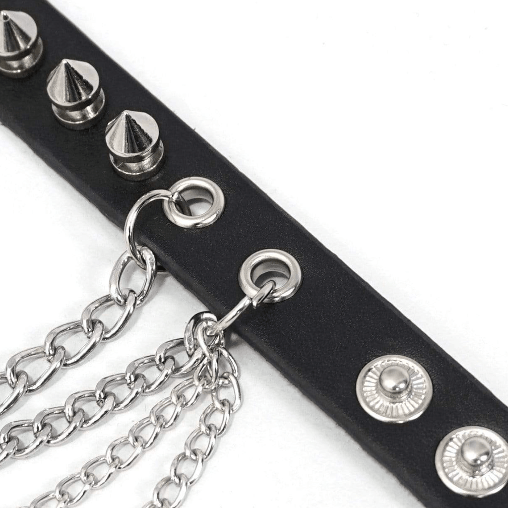 Women's Gothic Punk Black Faux Leather Chain and Studs Wristbands