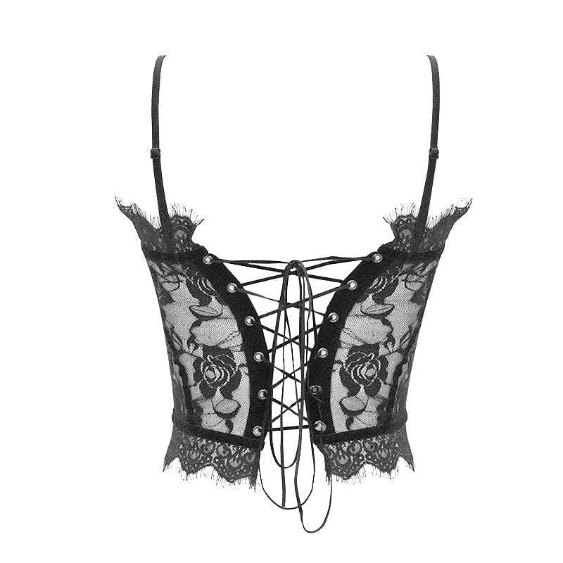 DEVIL FASHION Women's Gothic Sheer Floral Lace Bustiers
