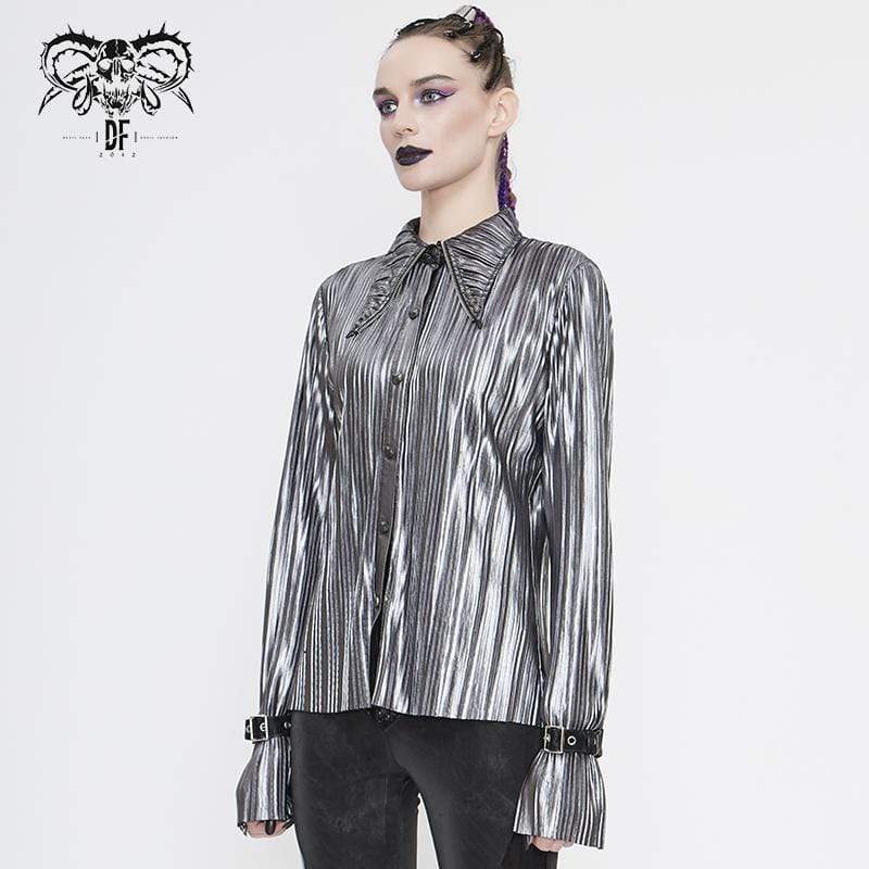 Women's Gothic Silver Shimmer Long Ruffle Sleeved Shirts