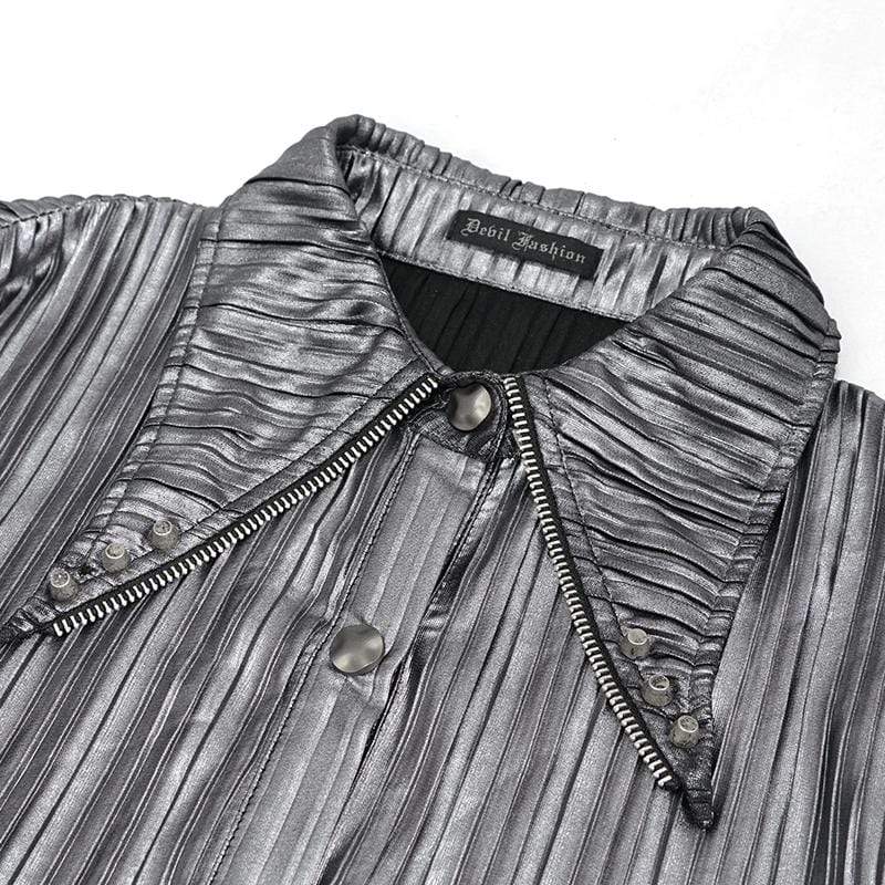 Women's Gothic Silver Shimmer Long Ruffle Sleeved Shirts