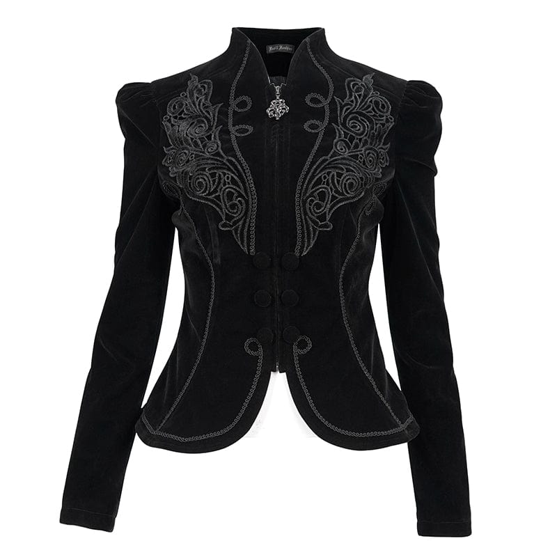 DEVIL FASHION Women's Gothic Stand Collar Floral Embroidered Jacket