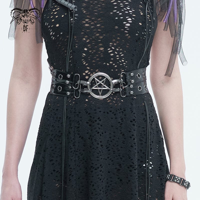 DEVIL FASHION Women's Gothic Star Double-layer Faux Leather Belt