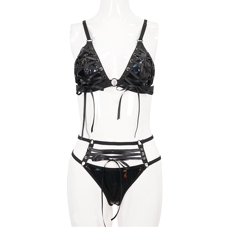 DEVIL FASHION Women's Gothic Strappy Butterfly Bustier with Lingerie