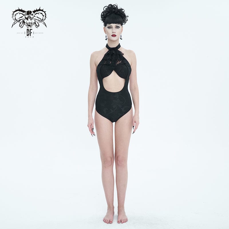 DEVIL FASHION Women's Gothic Strappy Cutout Lace Swimsuit