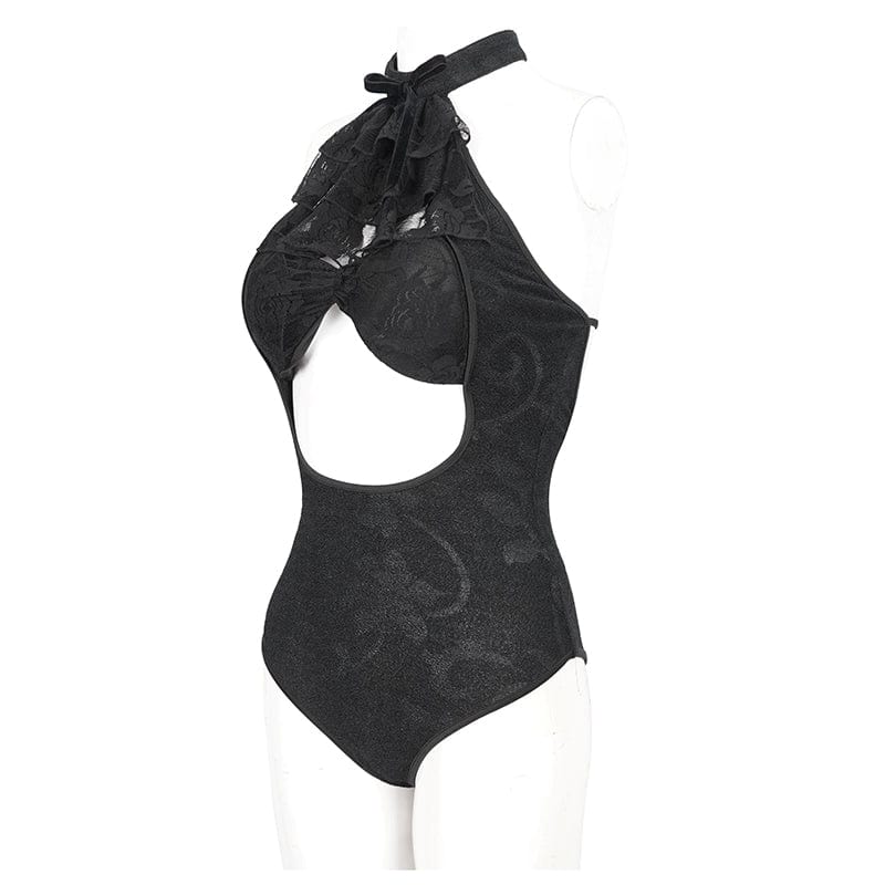 DEVIL FASHION Women's Gothic Strappy Cutout Lace Swimsuit