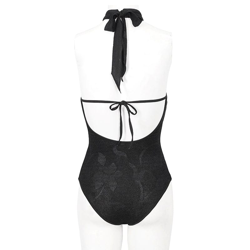 DEVIL FASHION Women's Gothic Strappy Cutout Lace Swimsuit