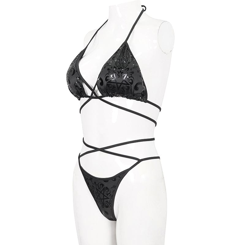 DEVIL FASHION Women's Gothic Strappy Floral Printed Bikini