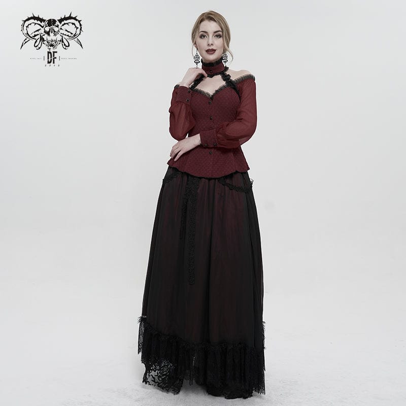 DEVIL FASHION Women's Gothic Strappy Off Shoulder Halterneck Shirt Red