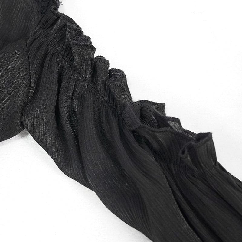 DEVIL FASHION Women's Gothic Strappy Off Shoulder Lace Hem Black Shirt