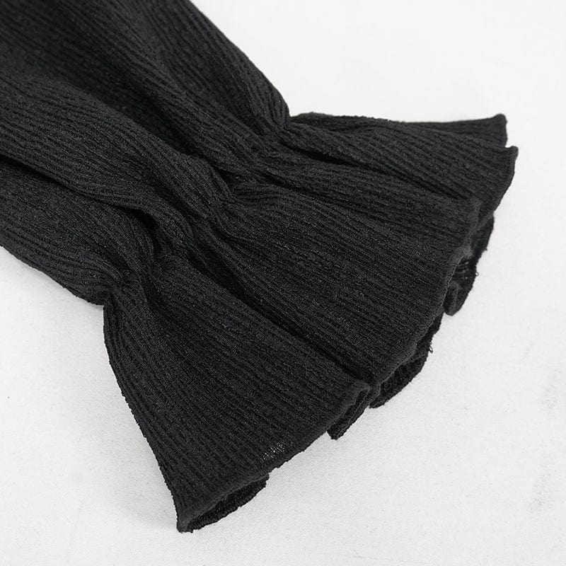 DEVIL FASHION Women's Gothic Strappy Puff Sleeved Ruched Black Shirt