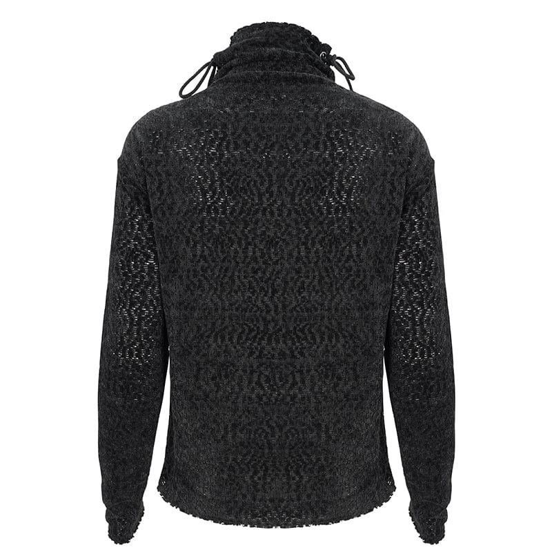 DEVIL FASHION Women's Gothic Strappy Turtleneck Ripped Shirt