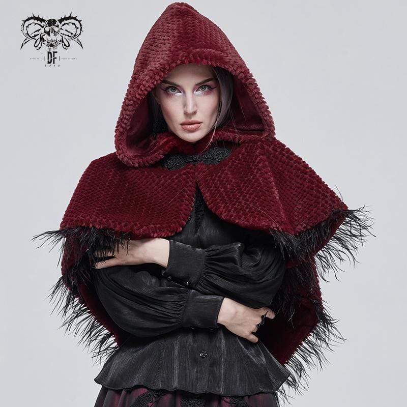 DEVIL FASHION Women's Gothic Strappy Unedged Cloak with Hood Red