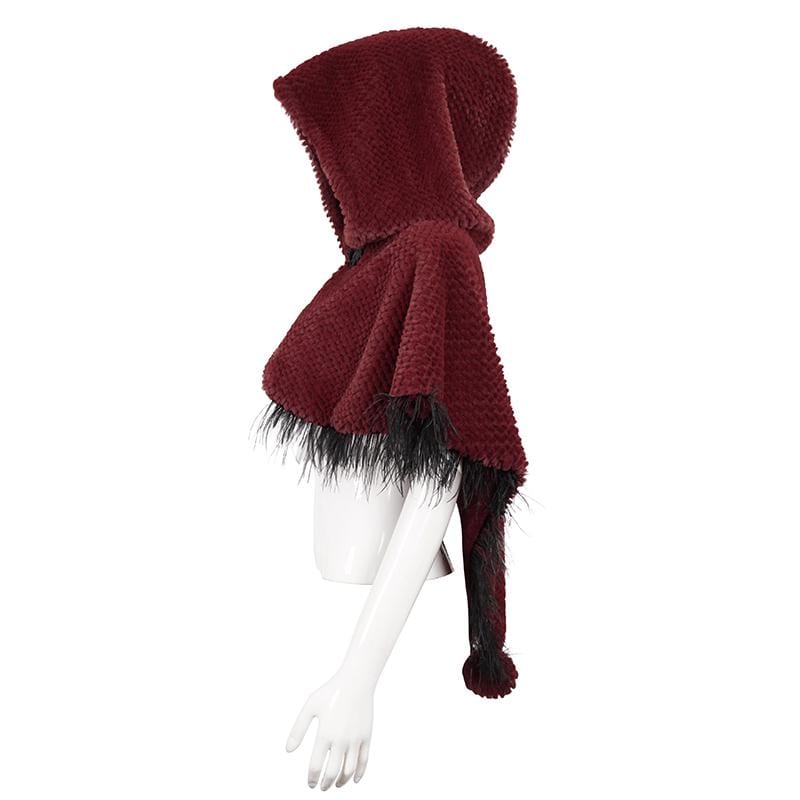 DEVIL FASHION Women's Gothic Strappy Unedged Cloak with Hood Red
