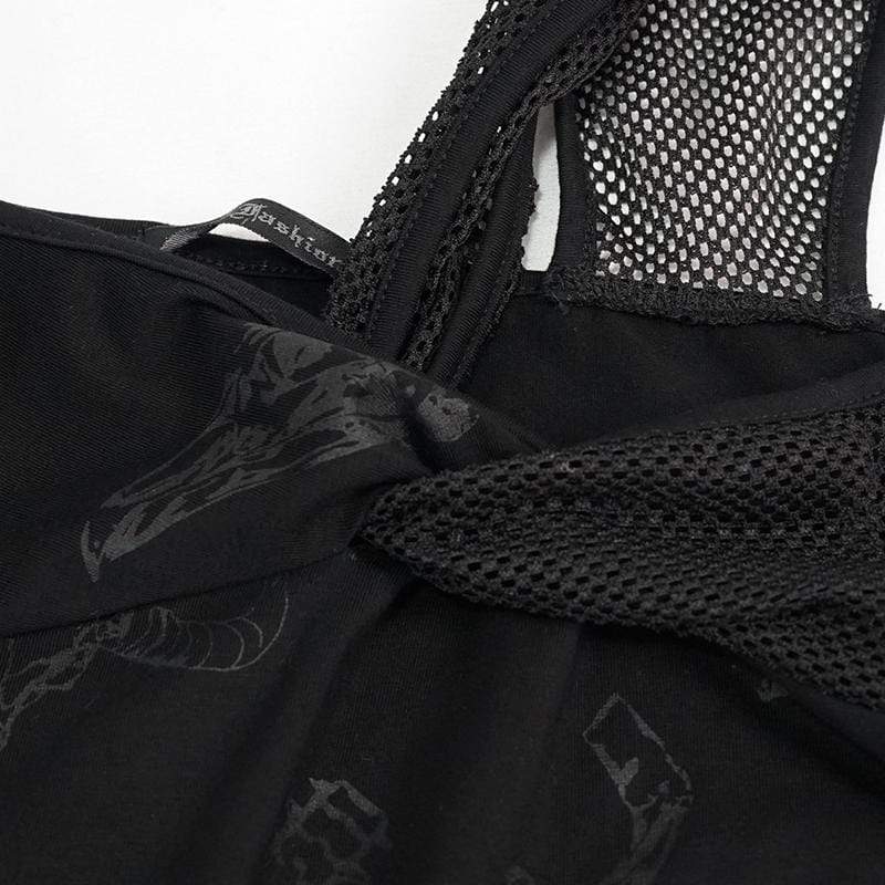 Women's Gothic Toned Horn Sleeved Mesh Splice Dress