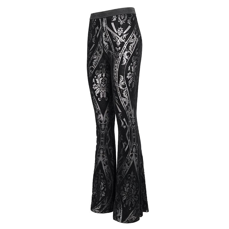 DEVIL FASHION Women's Gothic Totem Printed Sheer Flared Pants