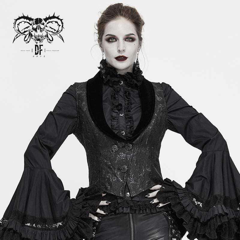 Women's Gothic V-neck Jacquard Vests