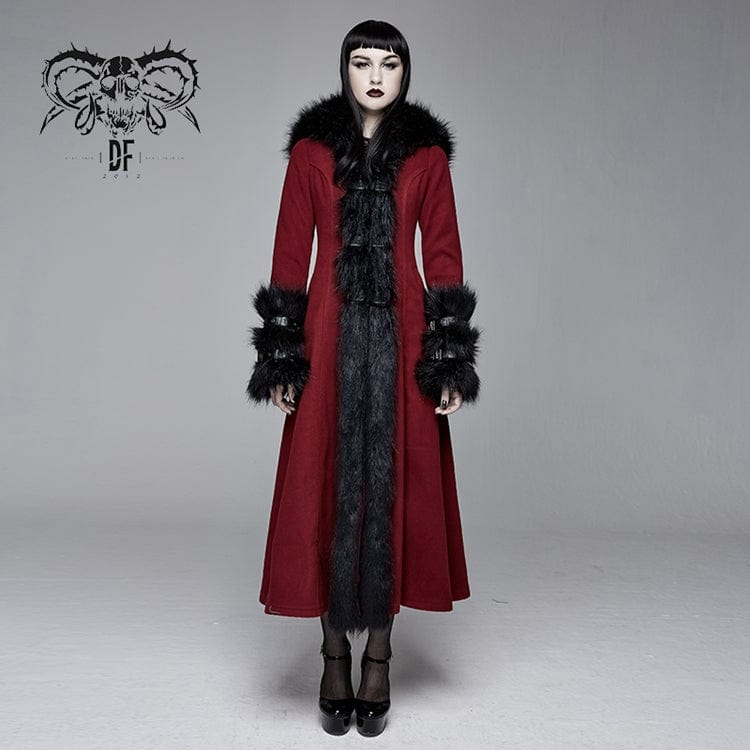 Devil Fashion Women's Gothic Winter Warm Overcoats With Detachable Fluffy Accessories