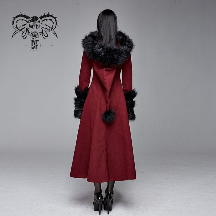 Devil Fashion Women's Gothic Winter Warm Overcoats With Detachable Fluffy Accessories
