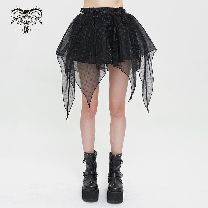 DEVIL FASHION Women's Grunge Irregular Layered Mesh Skirt