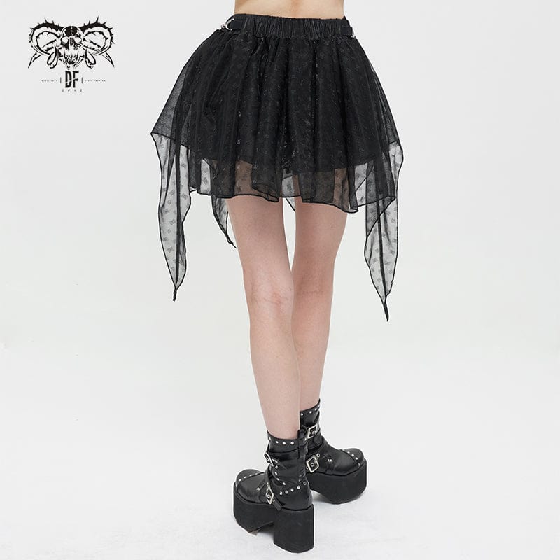 DEVIL FASHION Women's Grunge Irregular Layered Mesh Skirt