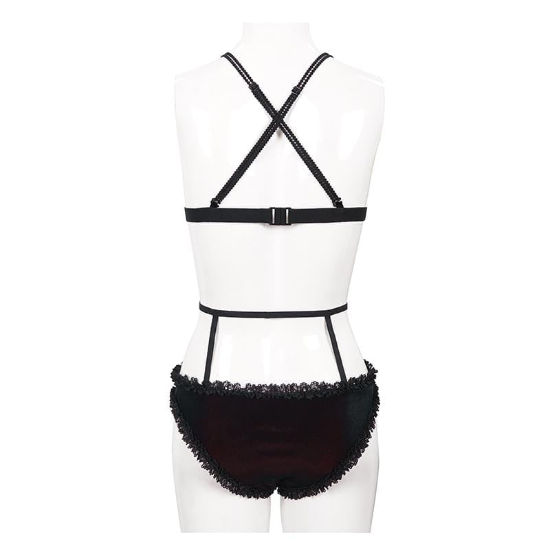 Women's Grunge Lace Black Bikini with Boyshort Bottoms