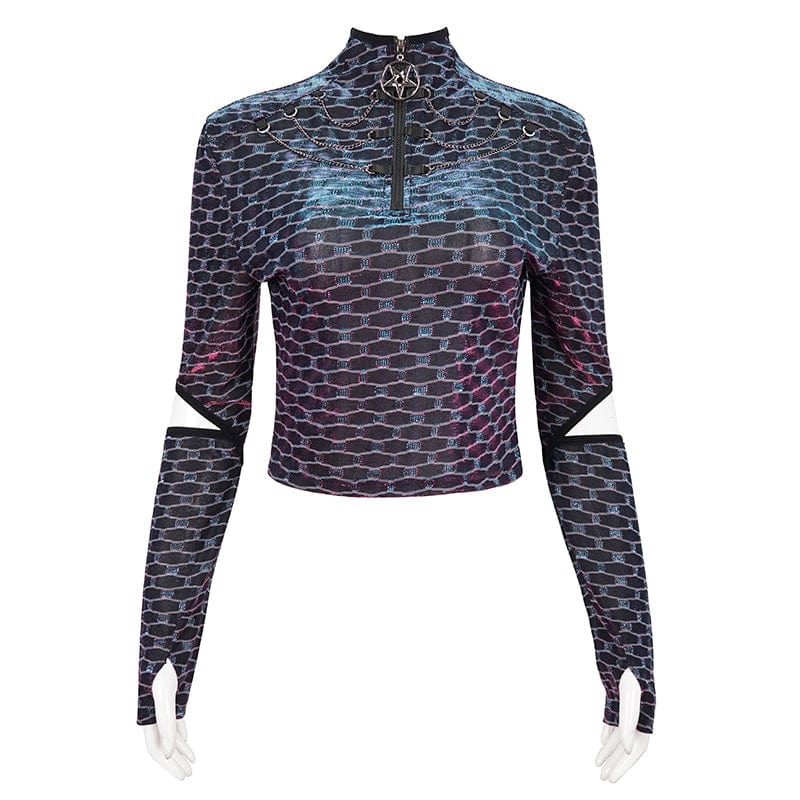 DEVIL FASHION Women's Grunge Scaly Printed Shirt