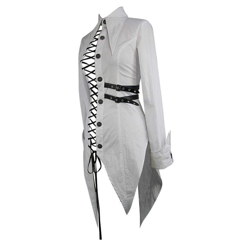 DEVIL FASHION Women's Irregular Hem Punk Long Over Shirt