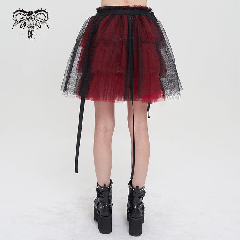 DEVIL FASHION Women's Lolita Strappy Layered Mesh Skirt