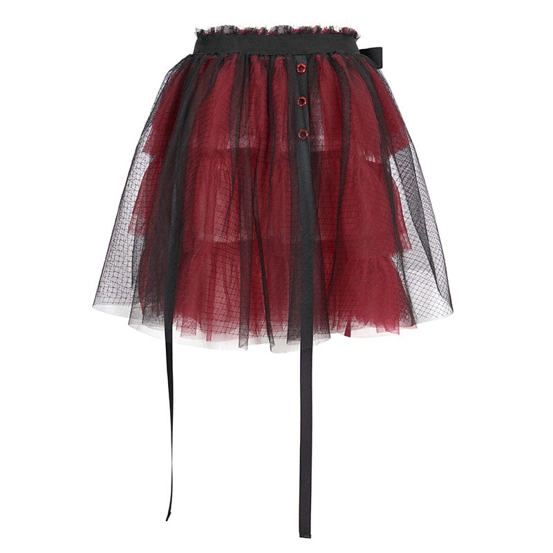 DEVIL FASHION Women's Lolita Strappy Layered Mesh Skirt