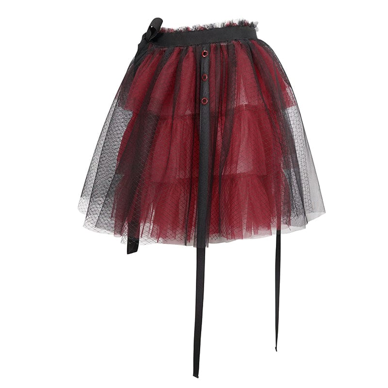 DEVIL FASHION Women's Lolita Strappy Layered Mesh Skirt