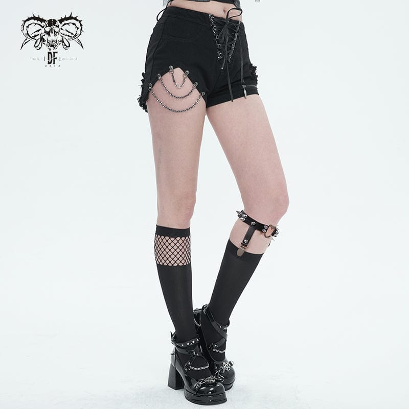 DEVIL FASHION Women's Punk Asymmetrical Mesh Splice Socks with Garter