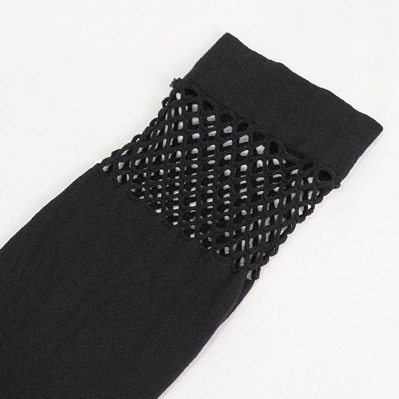 DEVIL FASHION Women's Punk Asymmetrical Mesh Splice Socks with Garter