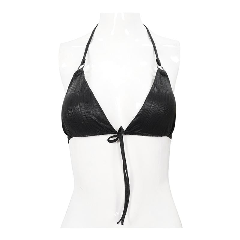 Women's Punk Black Triangle Halterneck Bikini Top